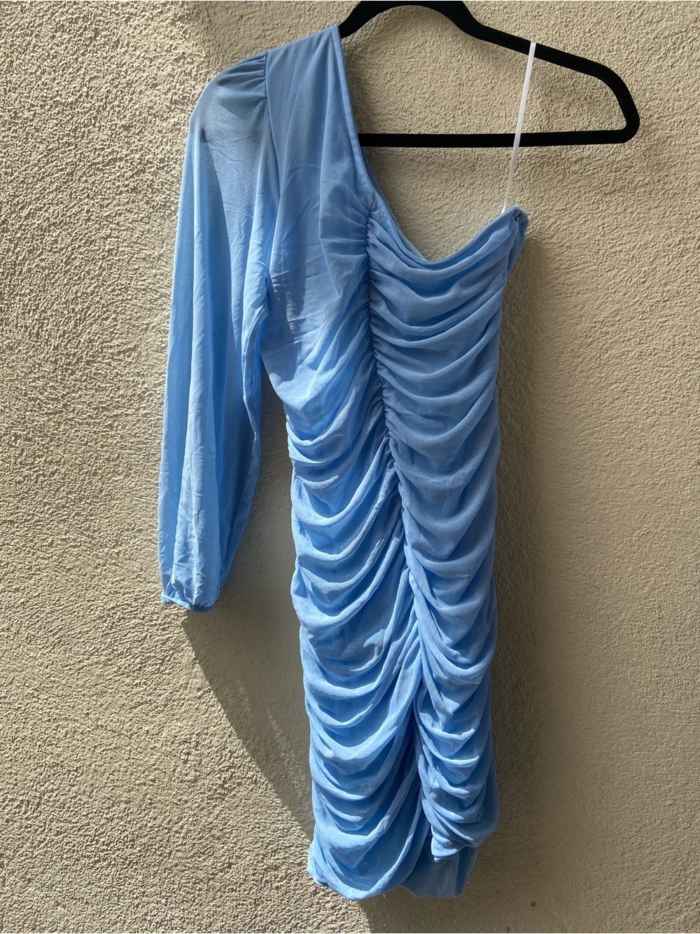 SHEIN Light Blue One-Shoulder Ruched Mini Dress